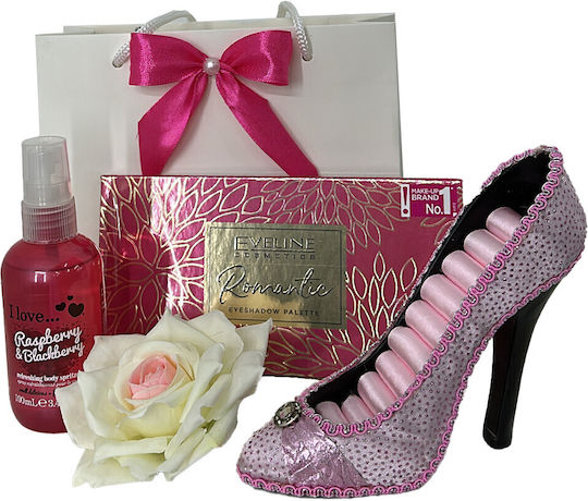 Giftday Pachet Paletă Machiaj Femei I Love Autobronzant Spray Corp 100ml Suport Bijuterii În Formă De Pantof O Trandafir Spumă În Pungă Cadou