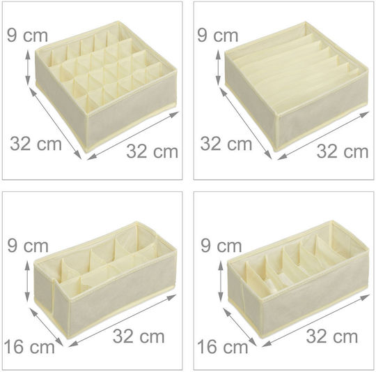 Relaxdays Υφασμάτινο Organizer Συρταριών για Εσώρουχα σε Μπεζ Χρώμα 4τμχ