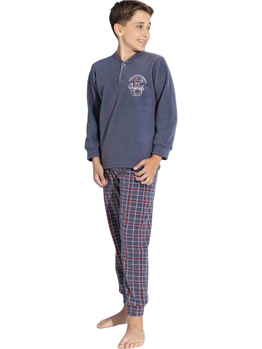 Tarik Παιδική Πιτζάμα Χειμωνιάτικη Fleece Μπλε Ντένιμ