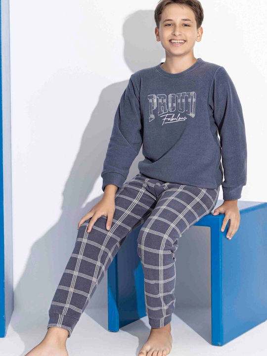 Tarik Παιδική Πιτζάμα Χειμωνιάτικη Fleece Μπλε Ντένιμ
