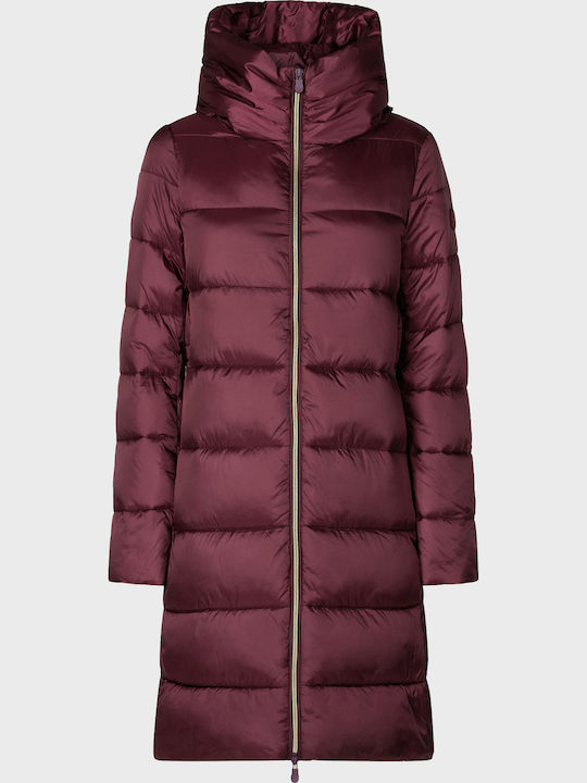 Lang Damen Puffer Jacke für Winter Bordeaux