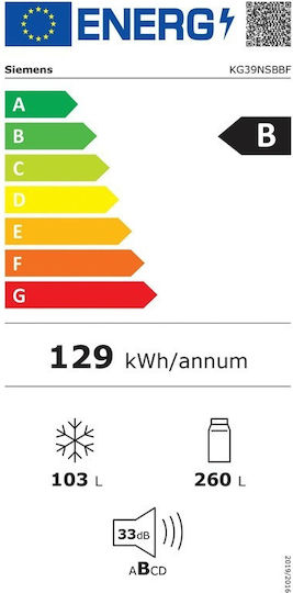 Siemens Kühl-Gefrierkombination 363Es NoFrost H203xB60xT66.5cm. Schwarz KG39NSBBF