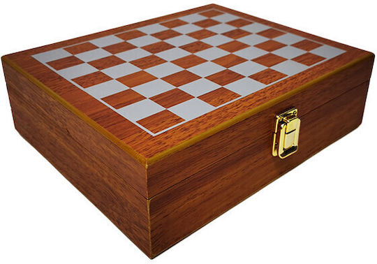 Set Cadou pentru Bărbați Vlv Cutie Piese de Șah Tirbușon Sticlă de Băut Pahare Înfășurate în Piele Ecologică Maro 26x22x8cm
