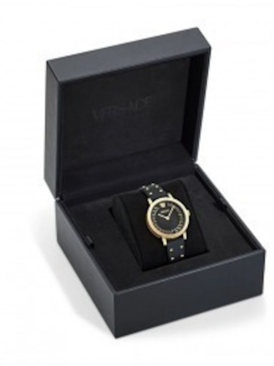 Versace Greca Γυναικείο Ρολόι Μπαταρίας με Μαύρο Δερμάτινο Λουράκι