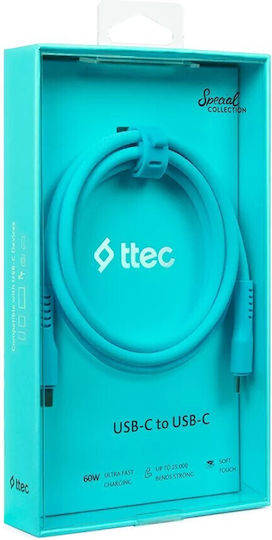 TTEC USB 2.0 Cable USB-C Male - USB-C 60W PD Blue 1.2m