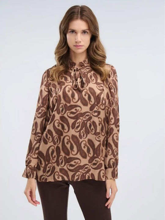 Women's Blouse Satin Long Sleeve Camel