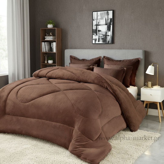 Alpha-Market Κουβερτοπάπλωμα Υπέρδιπλο 220x240εκ. Καφέ