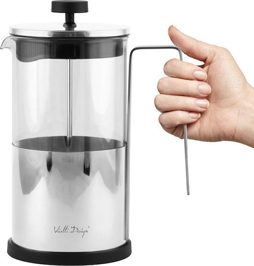 Vialli Design Diamante Silver French Press Tea Coffee 1 L