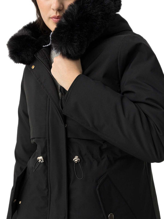 Women's Parka Jacket Waterproof and Windproof for Winter with Hood Black