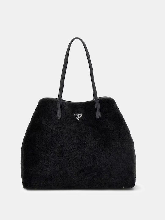 Großes Fell Damen Tote Tasche Schwarz