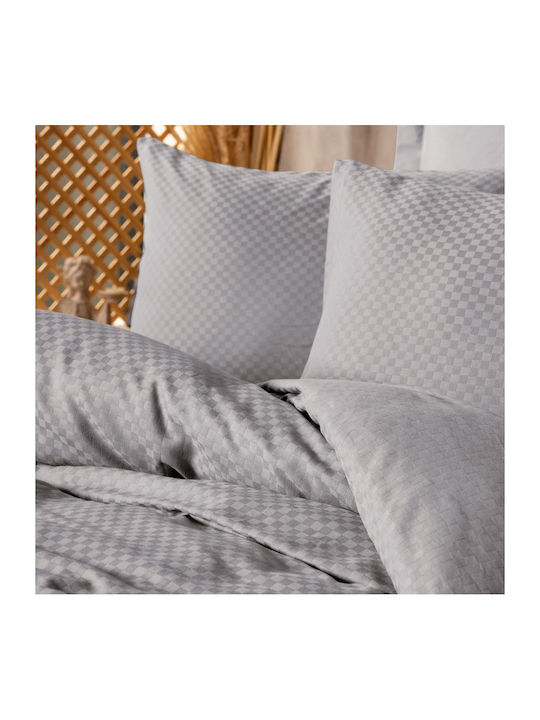 Cotton Box Duvet Cover Set Cotton Double with 2 Pillowcases 200x220 Plaid Grey