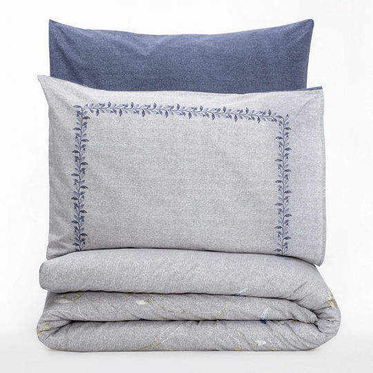 Cotton Box Duvet Cover Set Cotton Single with Pillowcase 160x220 Nitsa Dark Blue - Grey