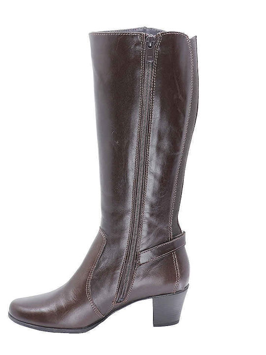 Patent Leather Medium Heel Women's Boots with Rubber / Zipper Brown