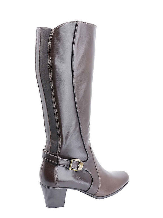 Patent Leather Medium Heel Women's Boots with Rubber / Zipper Brown