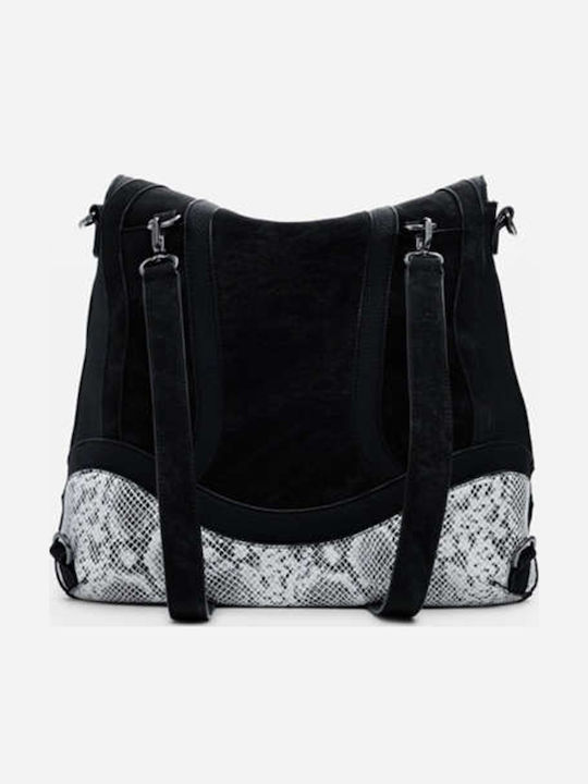 Leder Damen Handtasche Rucksack Schulter Wildleder Schwarz