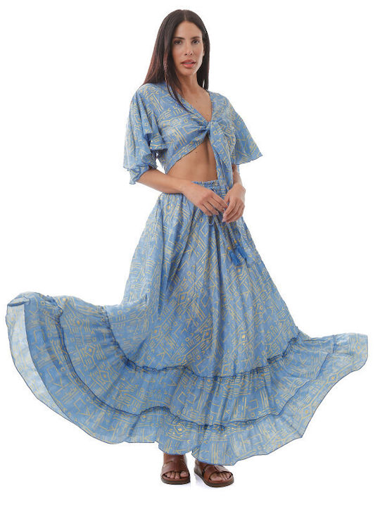 Set with Maxi Skirt Blue