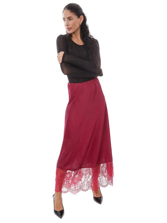Satin Midi Fustă Burgundy