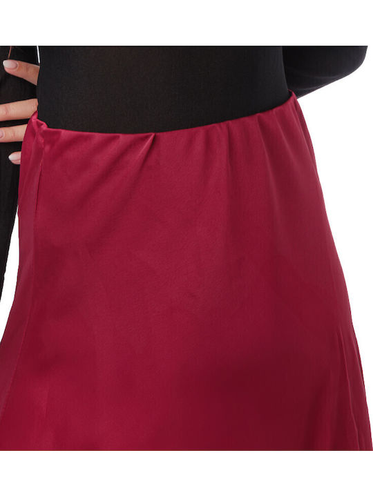Satin Midi Fustă Burgundy
