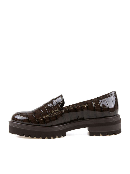 Patent Leather Women's Loafers in Brown Color