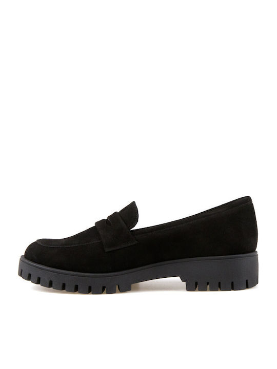 Leder Damen Loafers in Schwarz Farbe