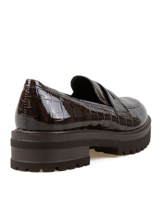 Patent Leather Women's Loafers in Brown Color