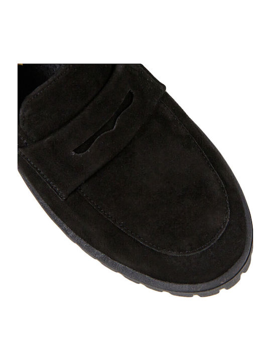 Leder Damen Loafers in Schwarz Farbe