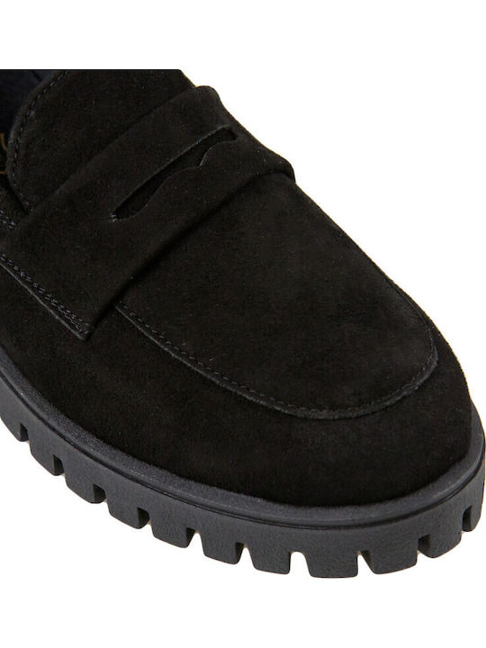 Leder Damen Loafers in Schwarz Farbe