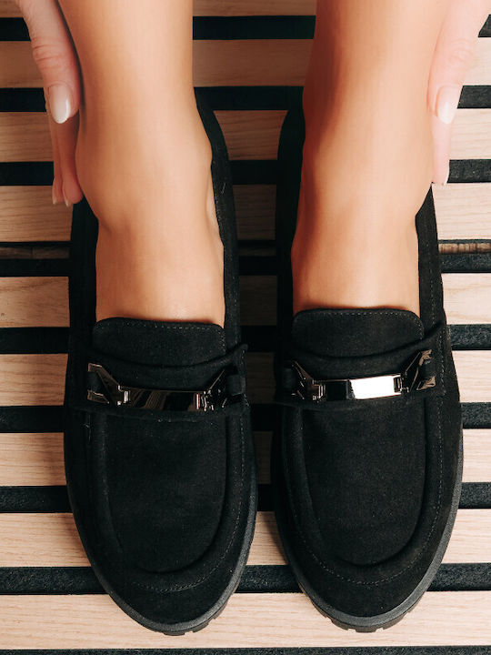 Δερμάτινα Γυναικεία Loafers σε Μαύρο Χρώμα