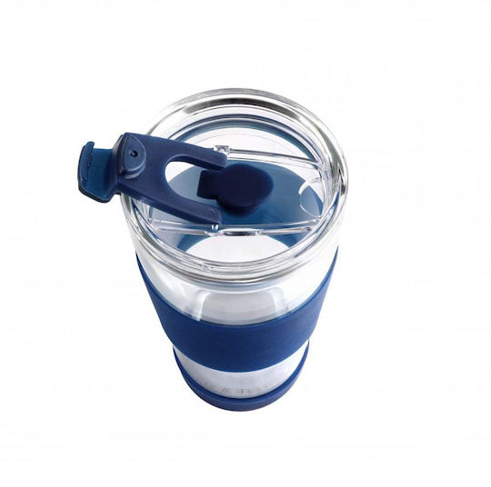 Vialli Design Fuori Чаша Термос Стъклен 600мл Blue с Сламка