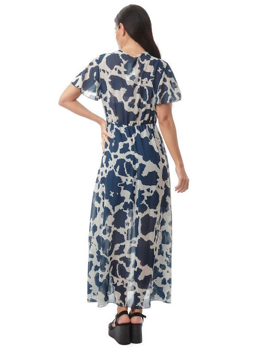Sommer Maxi Wickel Kleid Weiß Blau