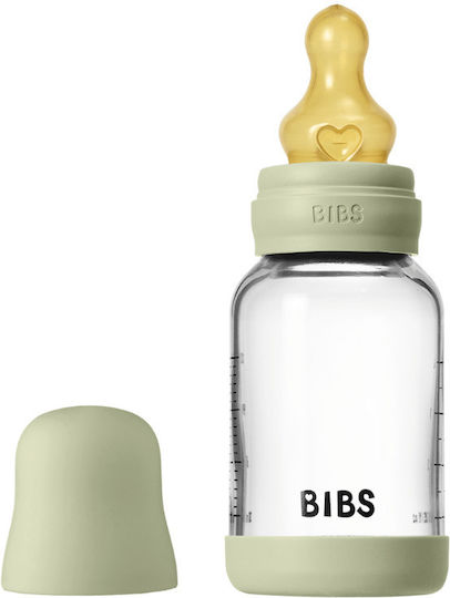 Bibs Glass Baby Bottles Anti-colic Set with Rubber Teat for 0+ Months Green 120ml