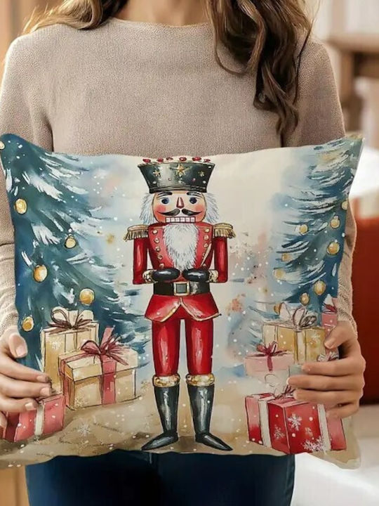 By Queen Limited Festive Edition Μαξιλαροθήκη Mε Καρυοθραύστη Kαι Δώρα 45x45εκ