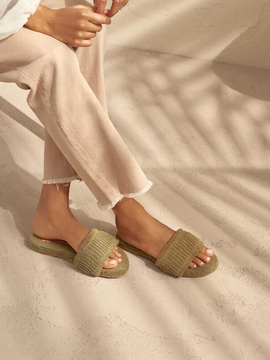 Flache Sandalen für Damen in Khaki Farbe