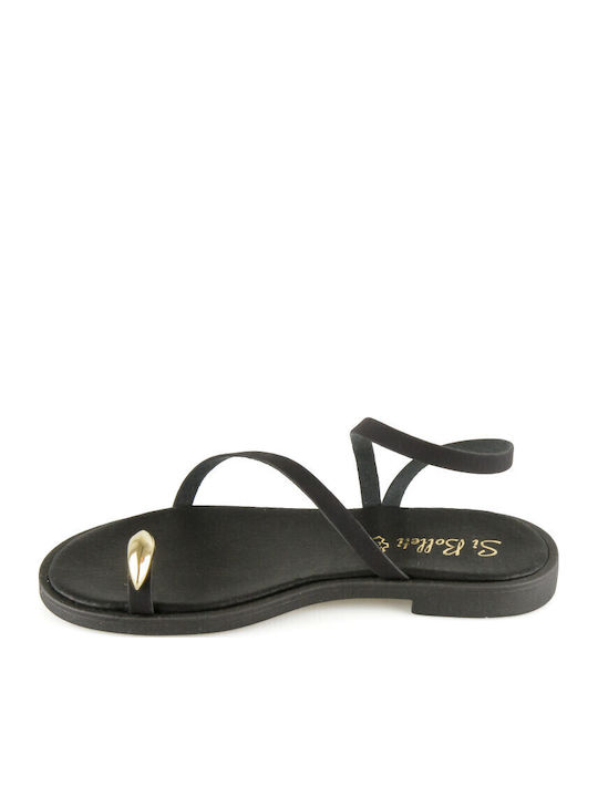 Leather Women's Flat Sandals in Black Color