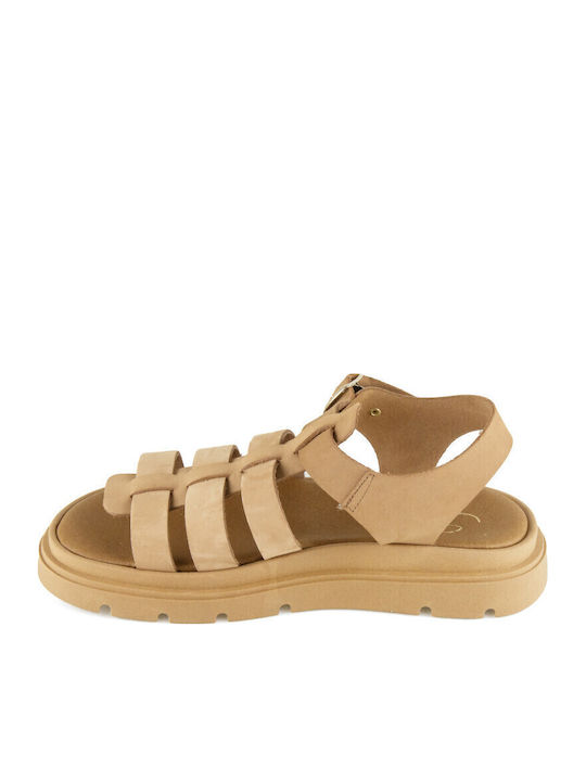 Leather Women's Flat Sandals Gladiator Flatforms in Brown Color