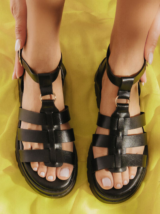 Γυναικεία Σανδάλια Gladiator Flatforms Μαύρα