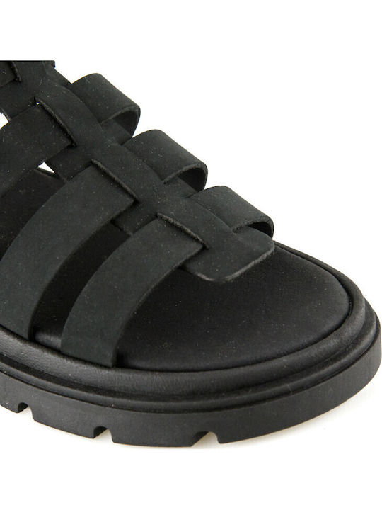 Дамски Кожени Сандали Gladiator Flatforms Черни