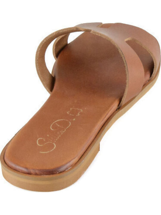 Leather Women's Flat Sandals in Brown Color
