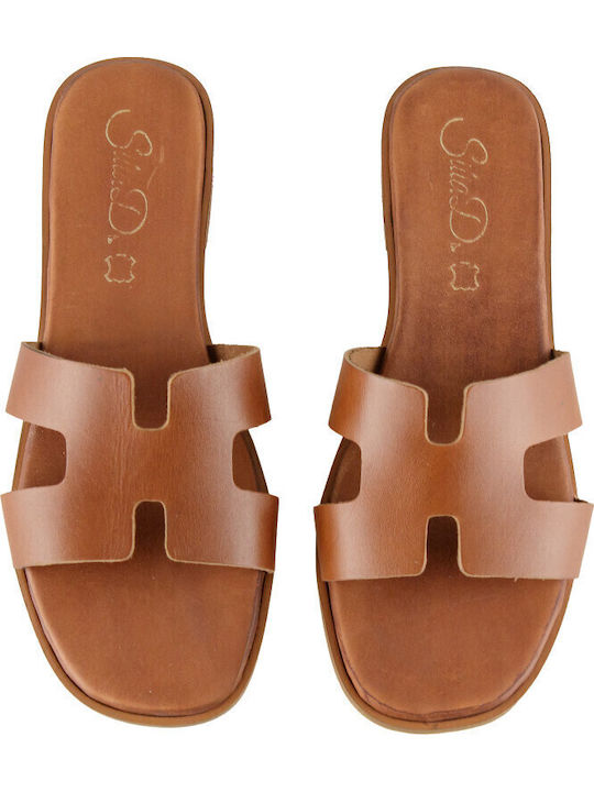 Leather Women's Flat Sandals in Brown Color