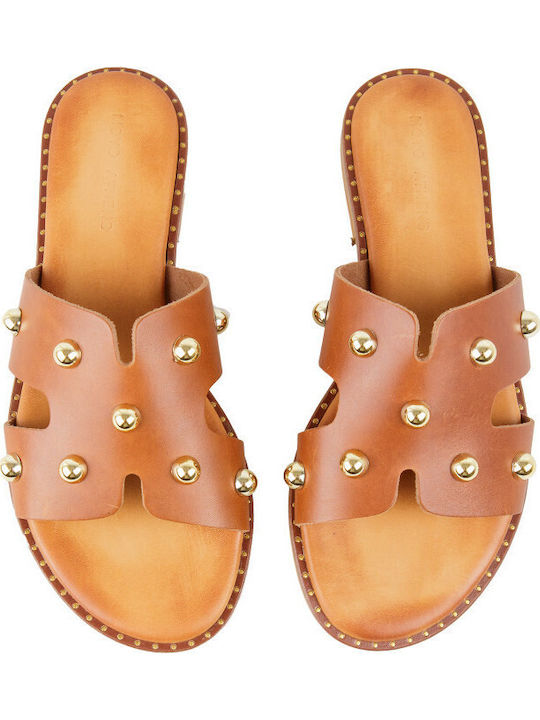 Leather Women's Flat Sandals in Brown Color