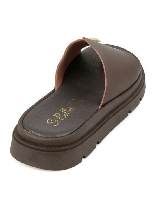 Leather Women's Flat Sandals Flatforms in Brown Color