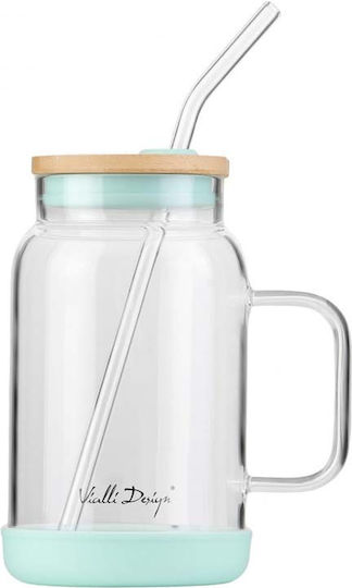 Vialli Design Glass Water made of Bamboo in Green Color with straw 600ml