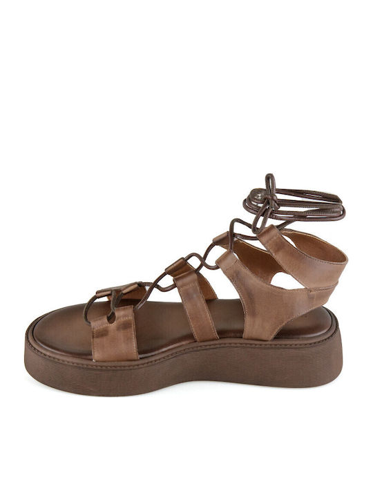 Дамски Кожени Сандали Flatforms Кафяви