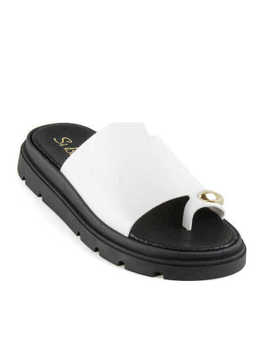 Leather Women's Flat Sandals Flatforms in White Color