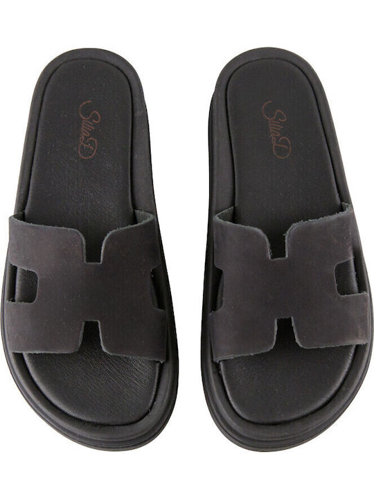 Leather Women's Flat Sandals Flatforms in Black Color