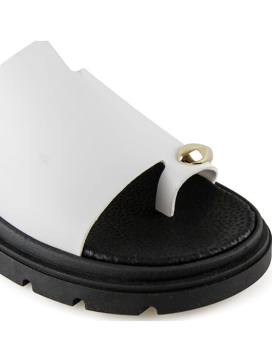 Leather Women's Flat Sandals Flatforms in White Color