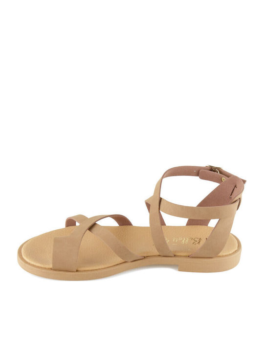 Leather Women's Flat Sandals in Brown Color