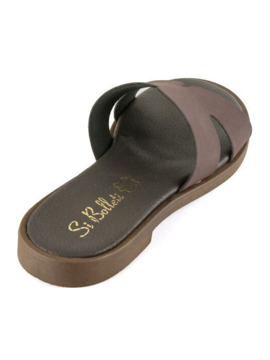 Leder Flache Sandalen für Damen in Braun Farbe