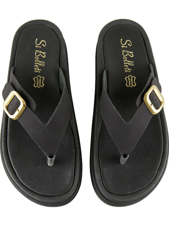 Leather Women's Flat Sandals Flatforms in Black Color