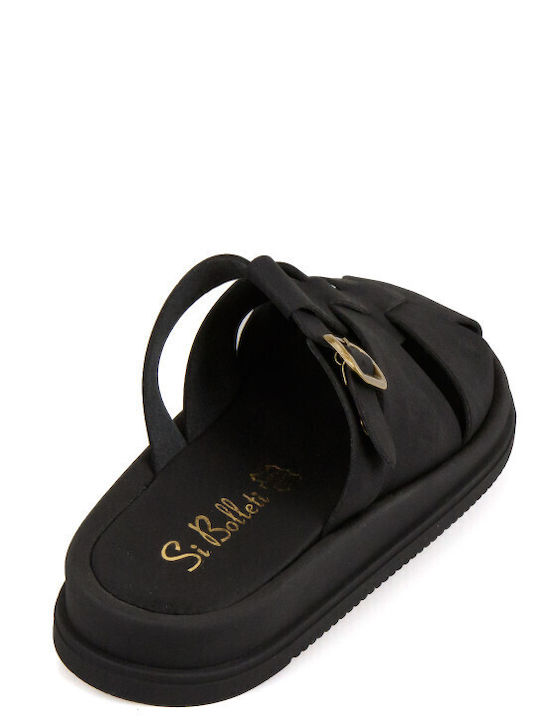 Δερμάτινα Γυναικεία Σανδάλια Flatforms Μαύρα
